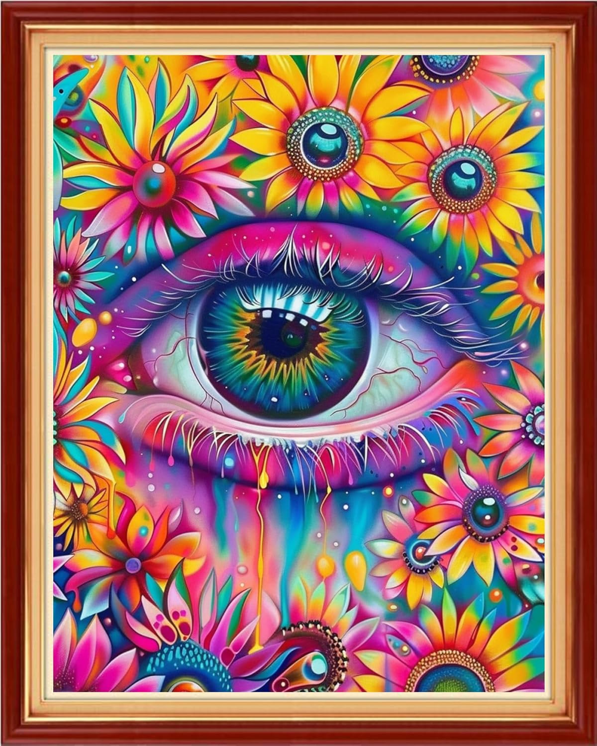 Redxing Stamped Cross Stitch Kits Full Range of Embroidery Starter Kits- Needlepoint Counted Cross Stitch Kits for Beginner Adults 11CT Printed Embroidery Kit-Colorful Flower Eyes 16x20 inchs