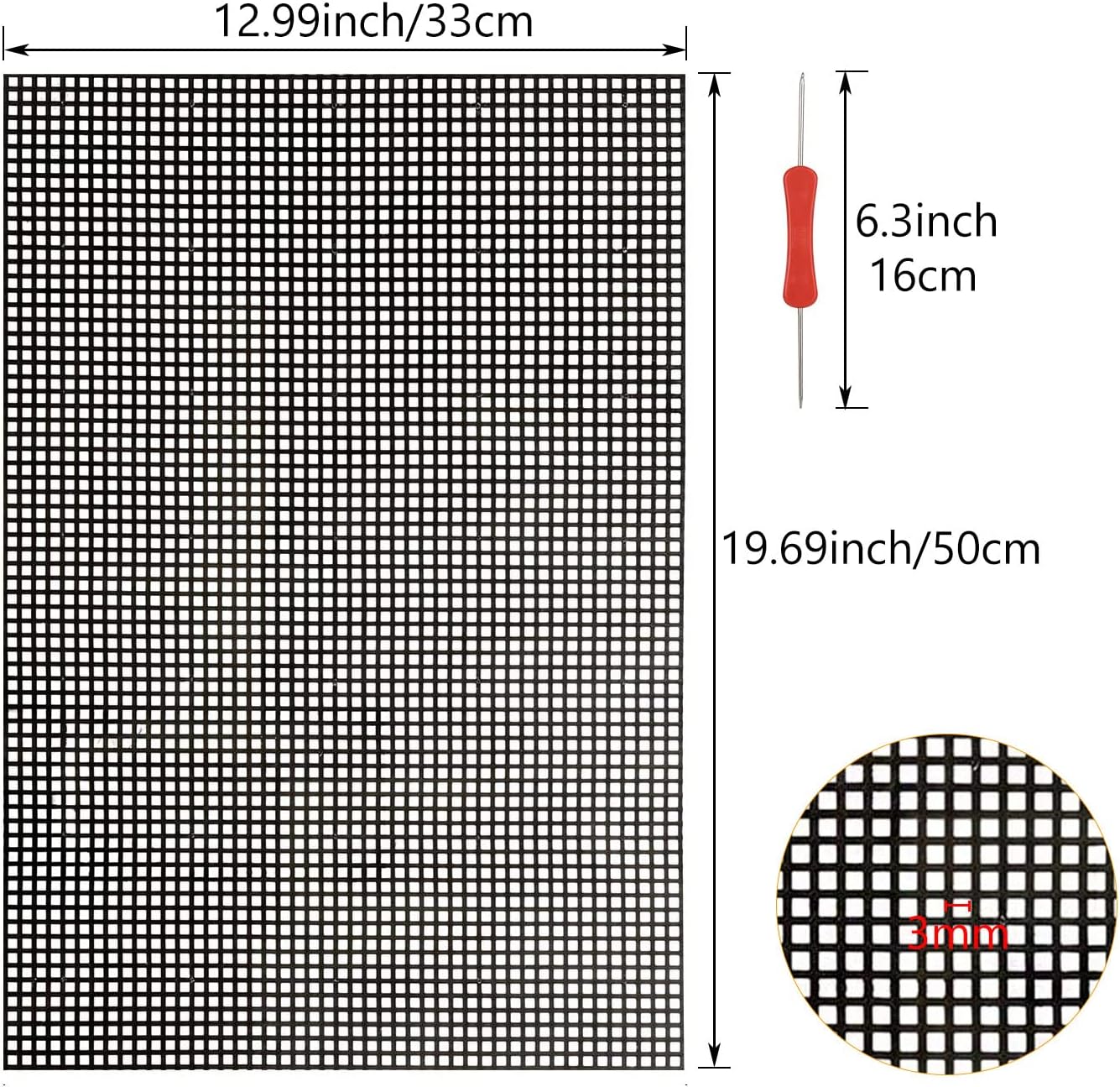 12PCS Plastic Mesh Canvas Sheets, 20x13 Inch Plastic Mesh Sheets for Crafts, Black Plastic Canvas and Embroidery Tools for Embroidery Crafting Knit
