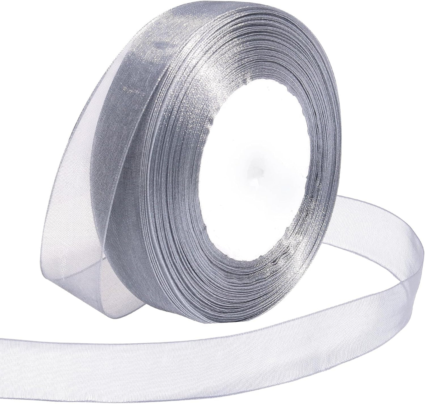 Ribbon for Gift Wrapping 3/4 inch Grey Sheer Organza Ribbon for Flower Bouquet Tulle Thin Chiffon Ribbons for Wedding Invitations Christmas Halloween Presents Decorations Crafts 50 Yards
