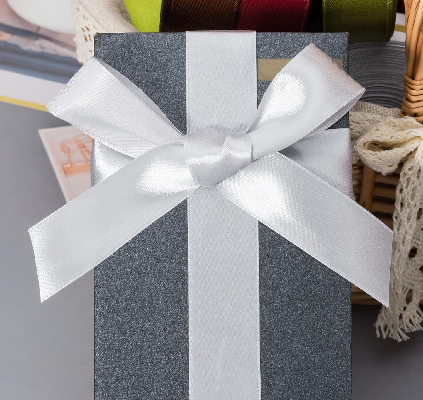 1 Inch Silver Solid Satin Ribbon, 50 Yards Craft Fabric Ribbon for Gift Wrapping Floral Bouquets Wedding Party Decoration