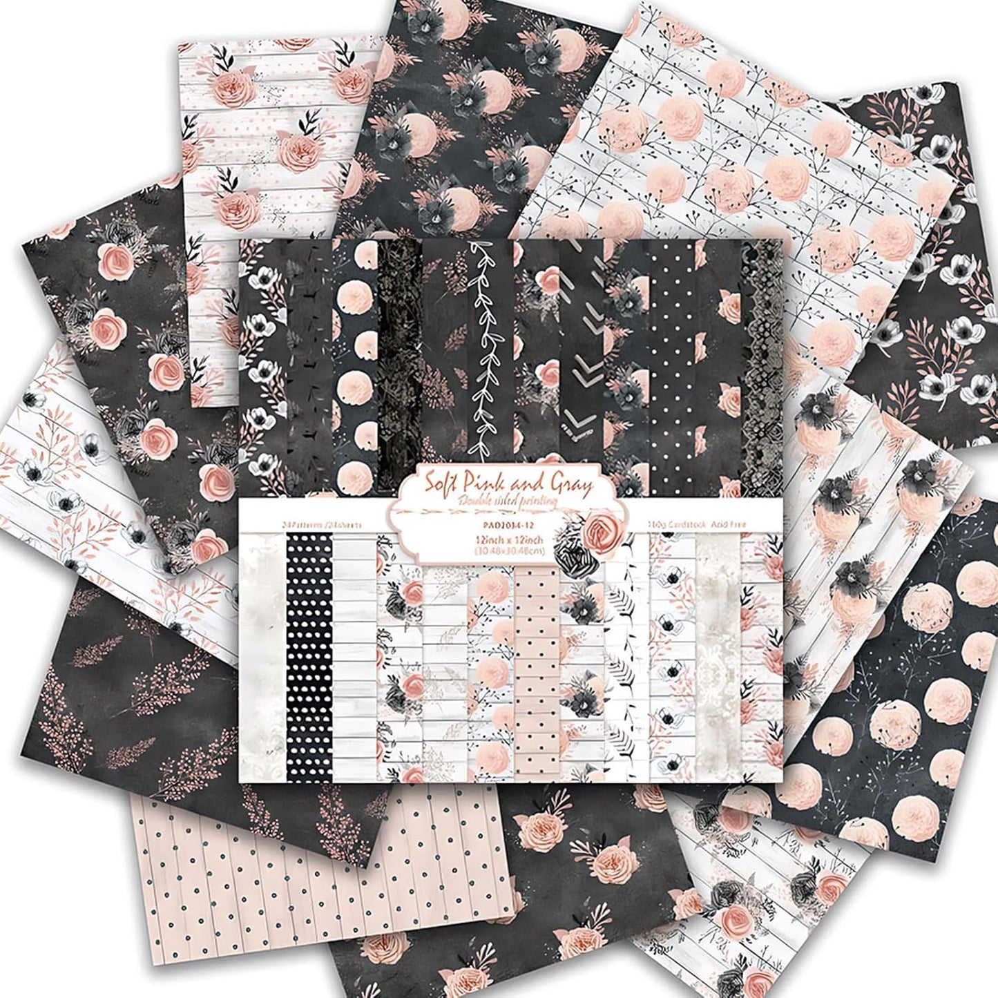 Scrapbook Paper 12x12 inch, 24 Sheets DIY Origami Decorative Craft, Double sided printing, Photo Album Decor Wooden-free Paper for Gift Wrapping Card Making Collage Album Decorative (Black)