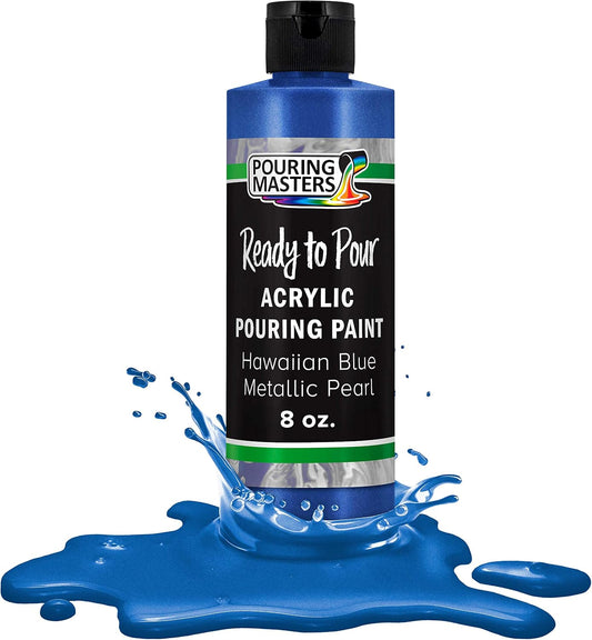 Pouring Masters Hawaiian Blue Metallic Pearl Ready to Pour Acrylic Pouring Paint - Premium 8-Ounce Pre-Mixed Fluid Acrylic Paint - Fluid Art Supplies for Canvas, Wood, Paper, Tile & Rocks