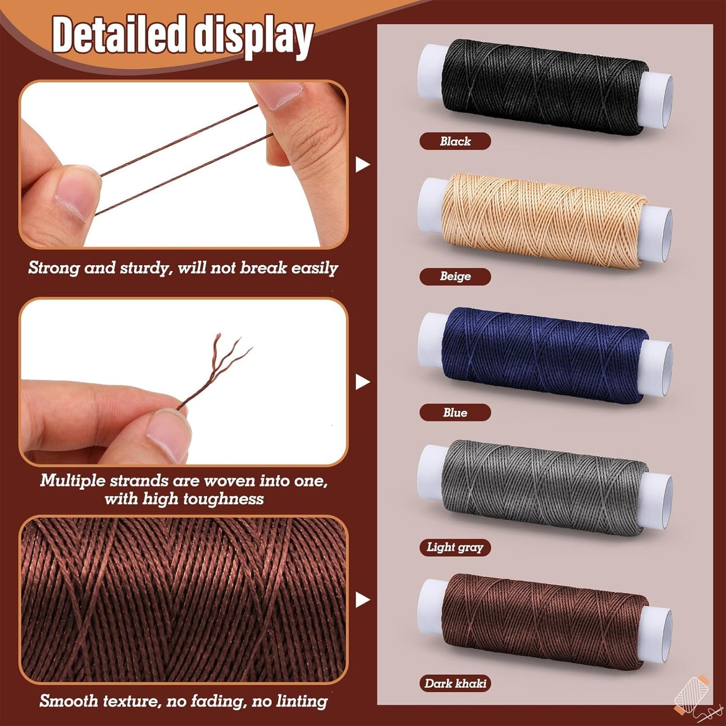 0.55 mm 54 Yards Round Waxed Thread, Waxed Thread for Leather Sewing String for Sewing, Stitching, Bookbinding, Bracelet, Braiding (Light Grey)