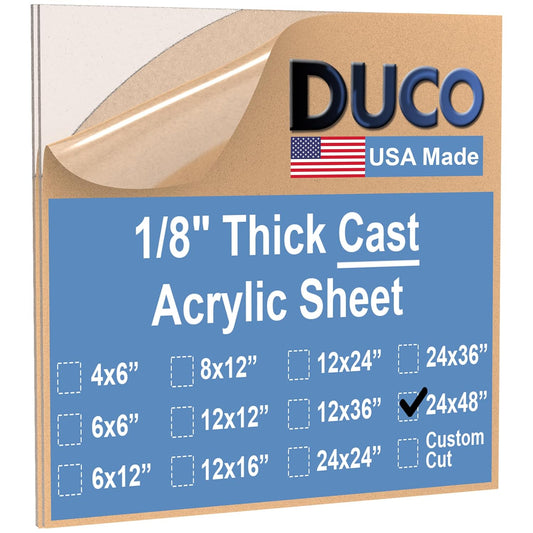 Duco USA-Made Clear Cast Acrylic Sheet 1/8 Inch Thick 24" x 48" - 2 Pack of Transparent Plexiglass Sheet - Lightweight Acrylic Board for Window Replacements, Displays, Signs, and More