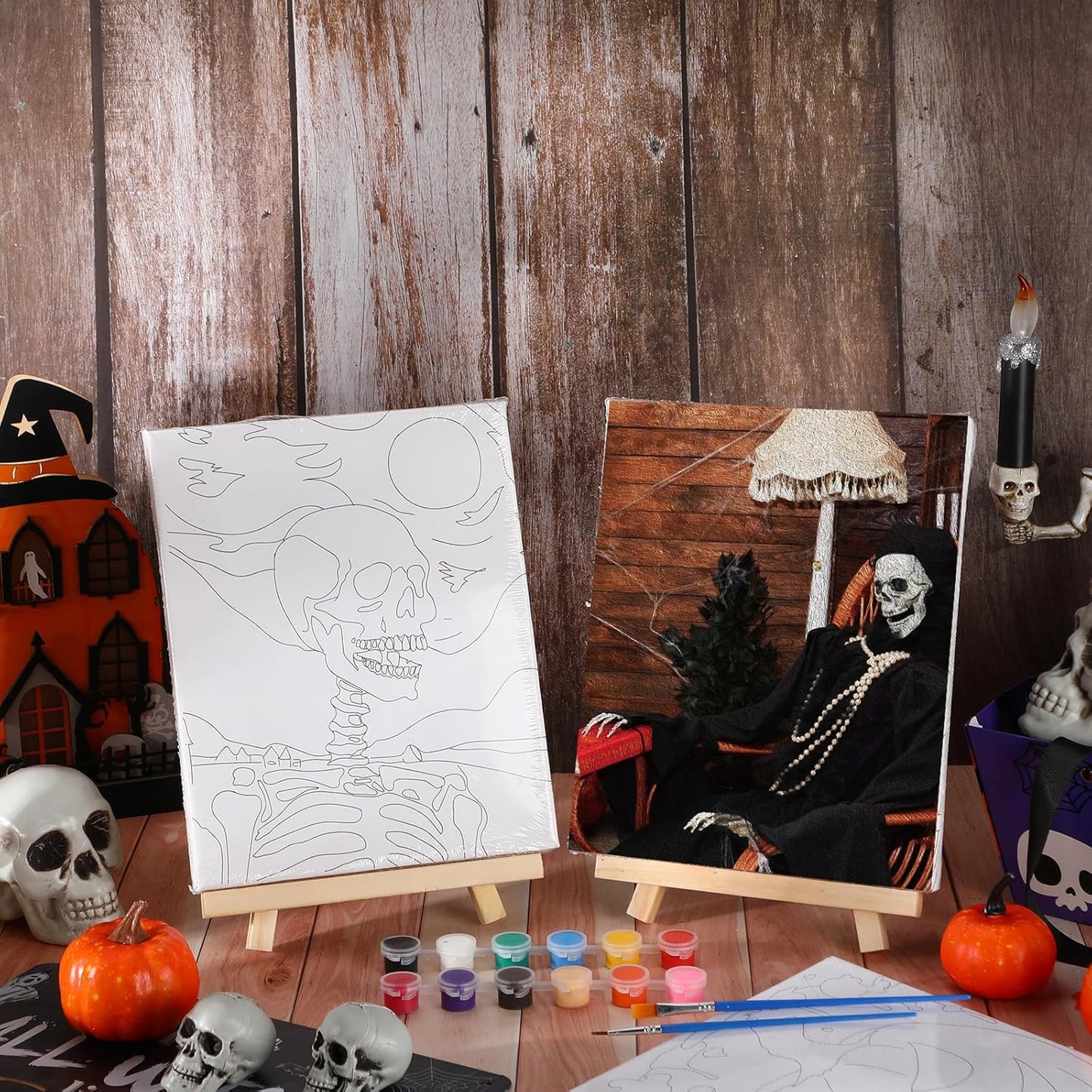 Zhanmai 12 Pack Pre Drawn Canvas for Painting Sip and Paint Kit 8" x 10" Paint Party Set Canvas Painting Pre Printed Canvases for Party Favor DIY Virtual Adult's Date Night(Halloween Ghost)