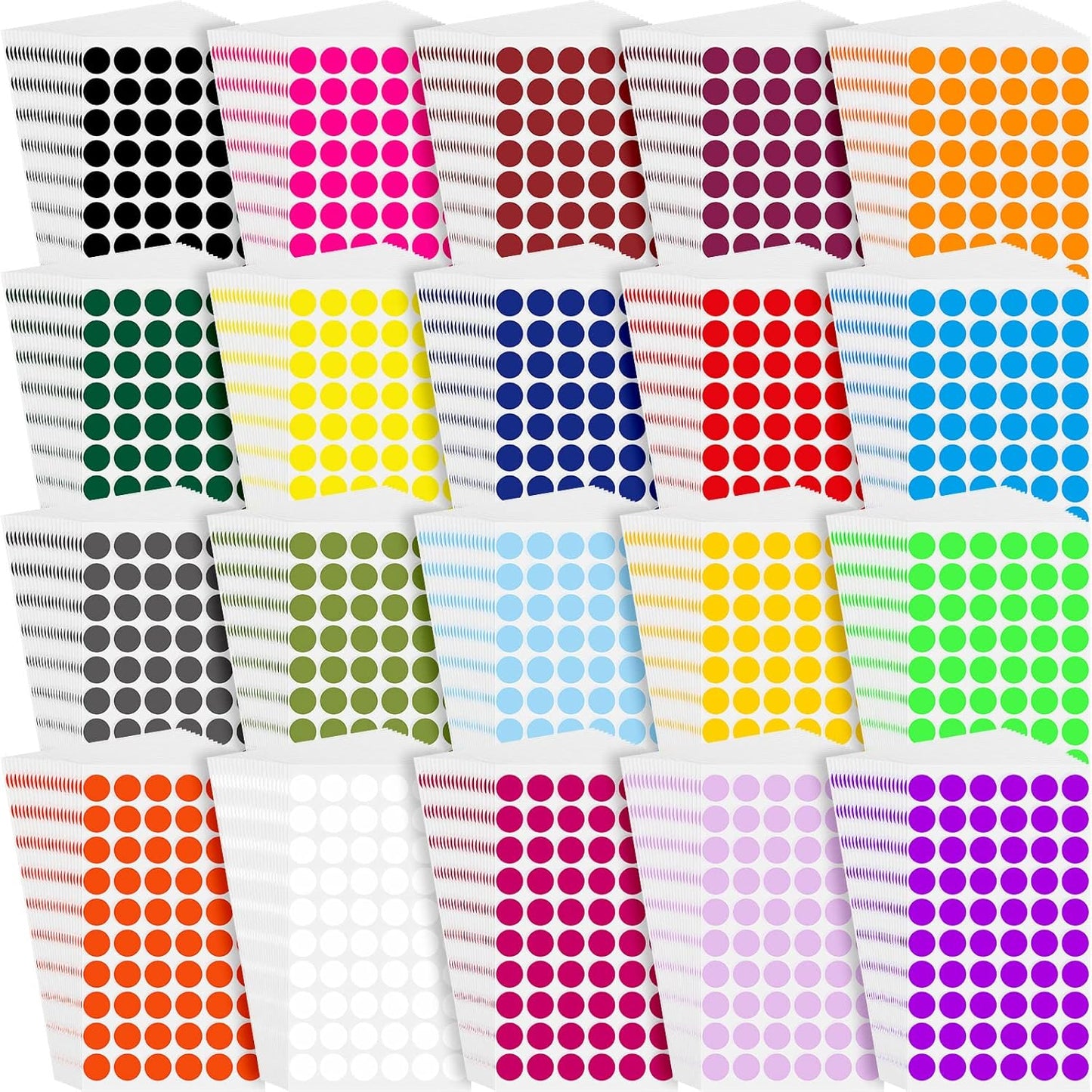 Thenshop 24000 Pcs 1/2 Inch Round Colored Circle Dot Sticker Label 20 Assorted Colors Adhesive Circle Dot Label Coding Sticker for Coloring Marking Organizing