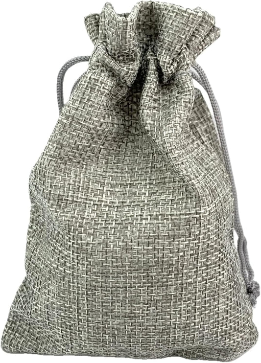 Palmhomee Pack of 25 Burlap Gift Bags with Drawstring Linen Jewelry Pouches Wedding Hessian Jute Bags for Birthday Jewelry and Treat Pouches Party Wedding Favors Gift Art and DIY Craft   (4x5.6 Inch, Gray)