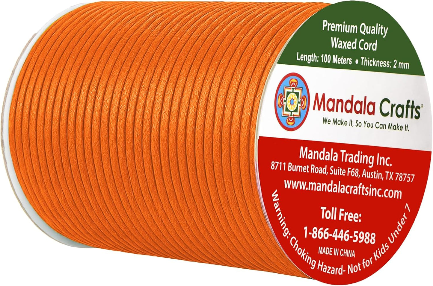 Mandala Crafts 2mm 109 Yards Orange Cotton Waxed Cord for Jewelry Making Bracelet Cord Waxed String - Beading String Thread Jewelry Cords for Necklaces String
