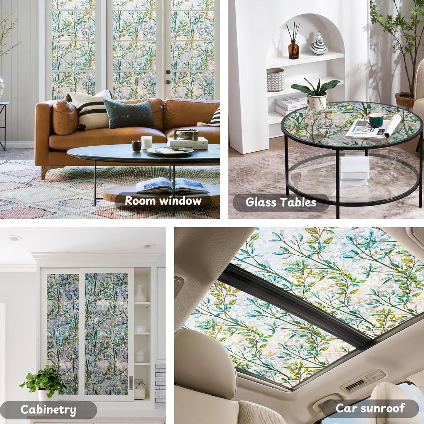 NINETREX Stained Glass Window Film 3D Decorative Cling, Sun Blocking Static Cling Removable Film for Glass Door, Home Decor Window Cover Non-Adhesive 45.2 x 78.7 inches, Leaf