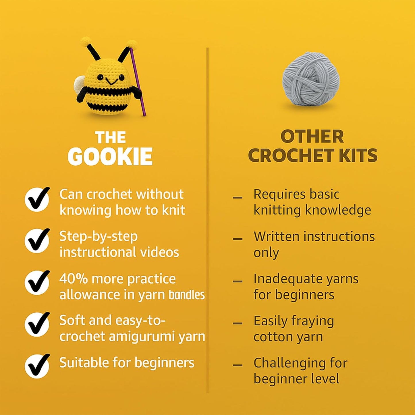 THE GOOKIE Amigurumi Crochet Kit for Beginners – DIY Crochet Kit with Yarn, Hook, Eyes & Stuffing – Easy Starter Set with Video Tutorials – Cute Plush Toy Craft Gift for Kids, Teens & Adults (Lion)