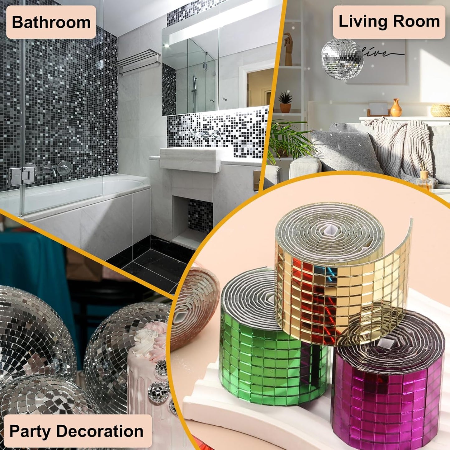 PATIKIL 5x5mm Self Adhesive Mirrors Mosaic Tiles, 10000 Pcs Square Mini Glass Mosaic Disco Tile Sticker for DIY Craft Disco Ball Party Decoration, Silver Tone