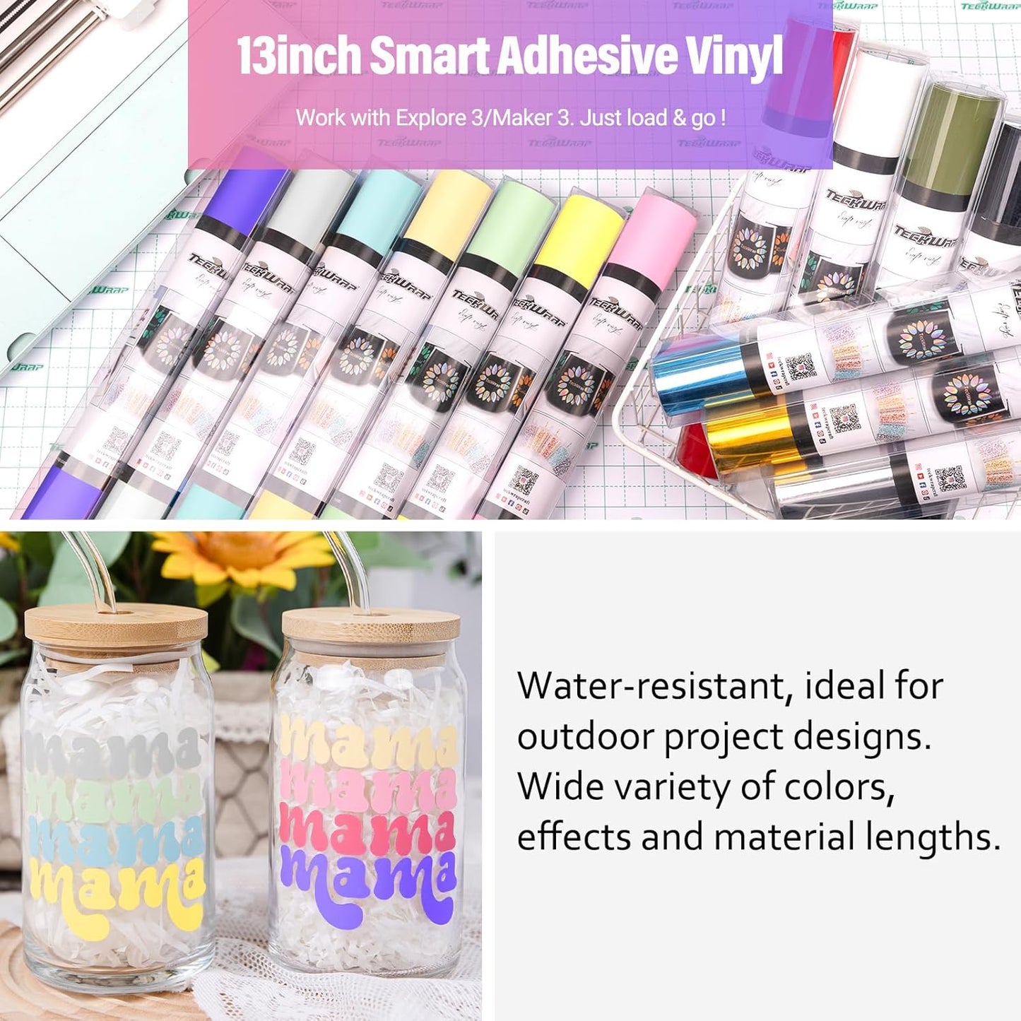 TECKWRAP Matte Vinyl Smart Adhesive Vinyl Permanent,13in x 5ft, Vinyl for DIY Craft Decal Projects, Compatible with Explore3/Maker3, Beige