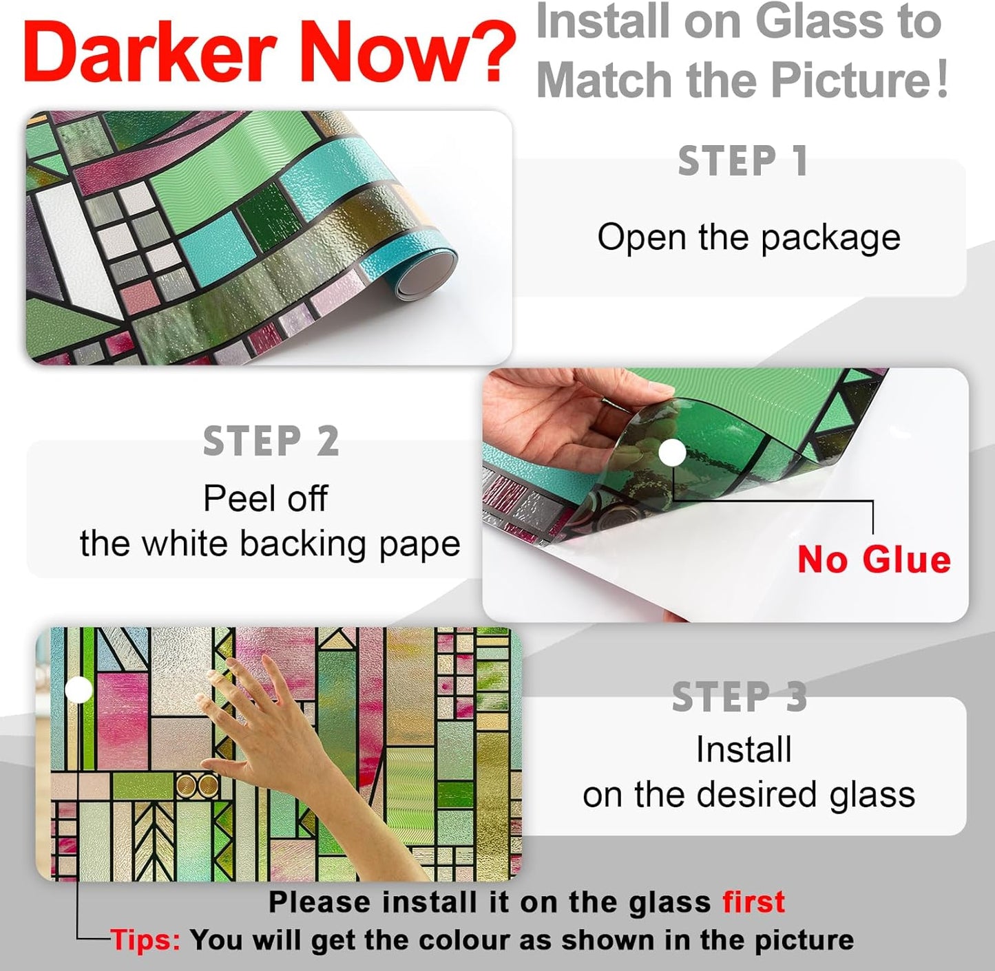 LuminManta 3D Stained Glass Window Privacy Film, Heat Control UV Blocking Static Cling Decorative Window Film for Bathroom,Front Door,Home Non Adhesive 23.6 x 35.4 inches Colorful Abstraction