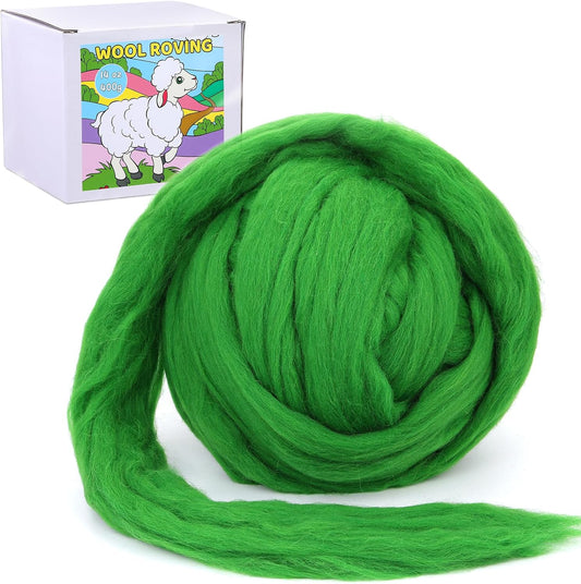 QMNNMA Wool Roving, Green Natural Wool Roving for Spinning, Soft Chunky Yarn for Wool Felting, Felting Pad, Felting Supply, Wool Yarn Bulk, Carded Stuffing