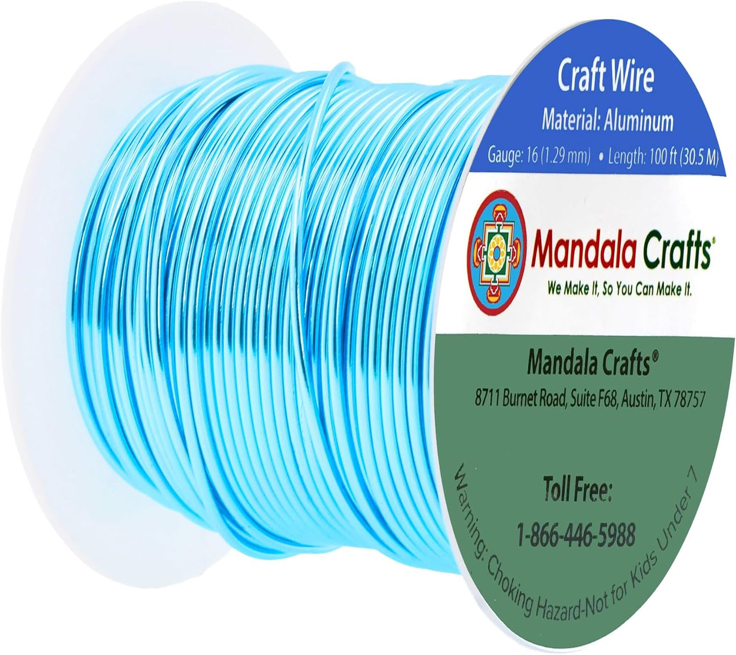 Mandala Crafts 16 Gauge Anodized Aluminum Craft Wire for Jewelry Making - 100 FT Colored Flexible Vivid Sky Blue Wire - Bendable for Bonsai Armature Crafting Sculpting