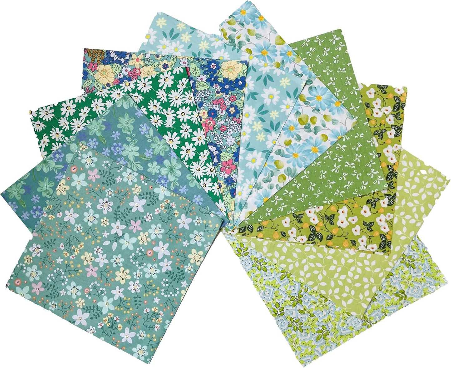 HANPATQUI 50PCS 5 x 5 inch Green Printed 100% Cotton Fat Quarters Fabric for Sewing and Quilting Bundles Precut Fabric Square for DIY Craft Patchwork