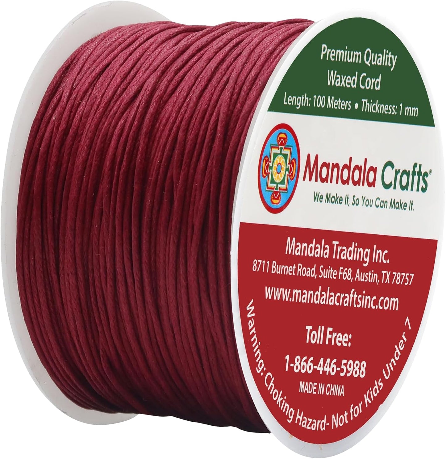 Mandala Crafts 1mm 109 Yards Dark Red Cotton Waxed Cord for Jewelry Making Bracelet Cord Waxed String - Beading String Thread Jewelry Cords for Necklaces String