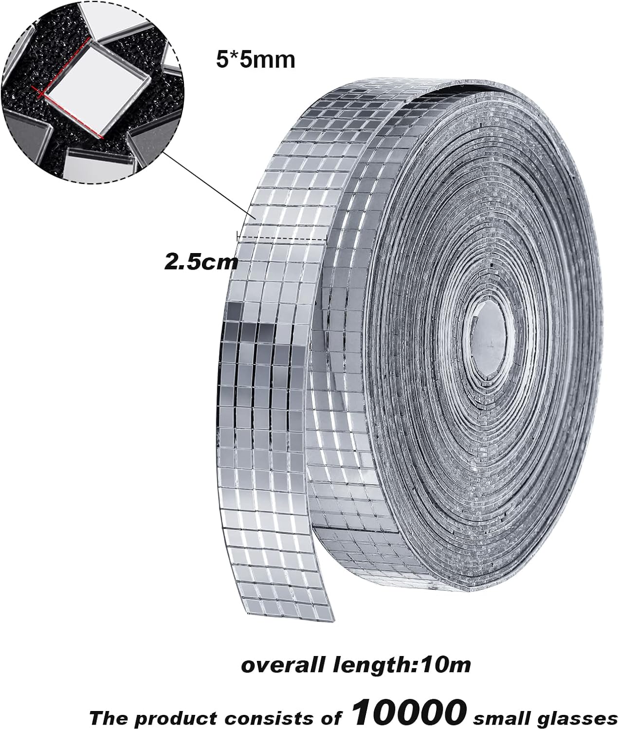 SATINIOR 10000 Pcs Disco Ball Mirror Tiles Self Adhesive for Crafts 5 x 5 mm Small Disco Tape Ball Stickers Square Mosaic Tiles Mirror Pieces for DIY Craft Party Decor