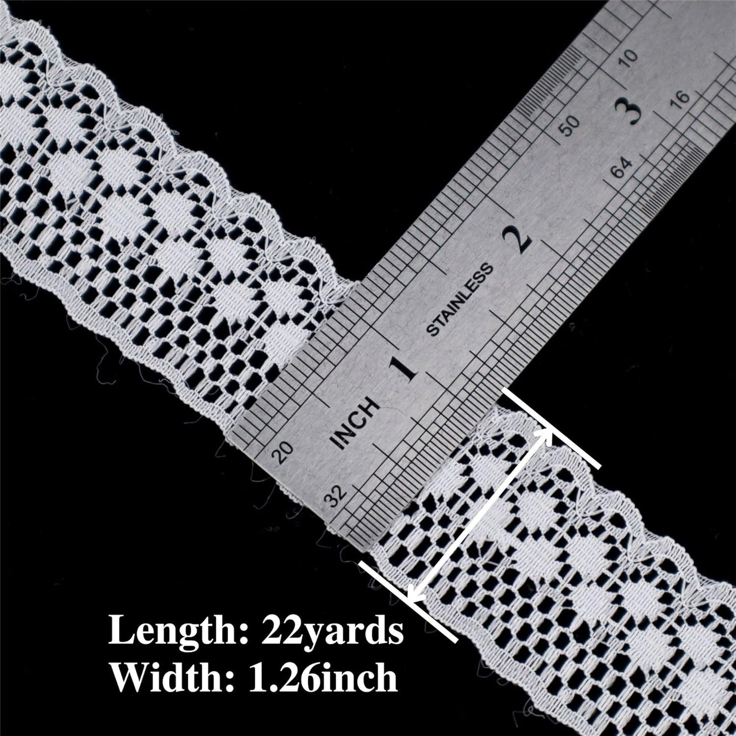 White Lace Ribbon Sewing Eyelet Lace Trim for Crafts Bridal Wedding Decorations, Bouquet and Gift Packaging (1.26Inch, 22 Yards)