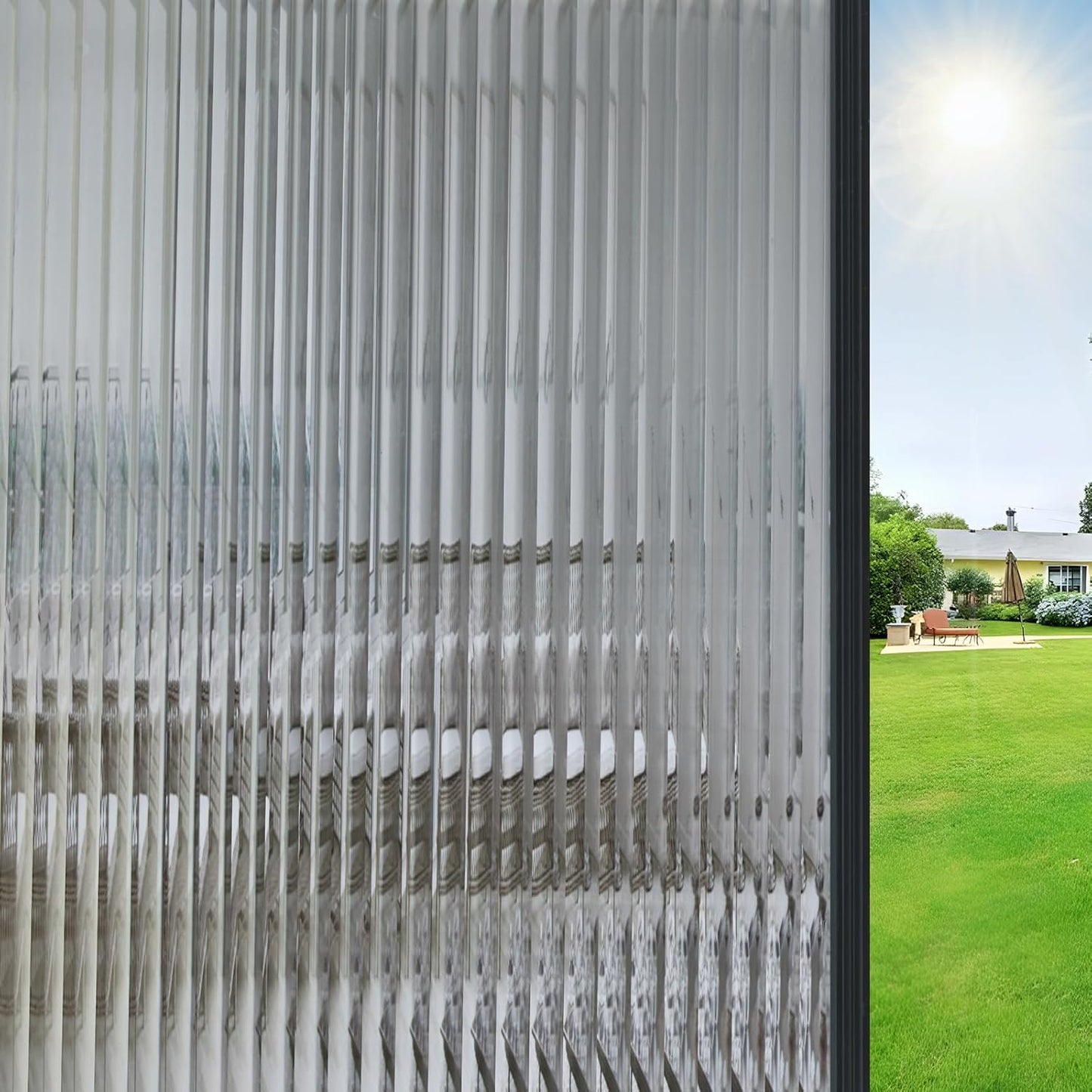 Beautyhero Window Privacy Film, Frosted Reeded Glass Cling, 3D Decorative Coverings with UV Blocking, Adhesive Stickers for Bathroom Doors Cabinet