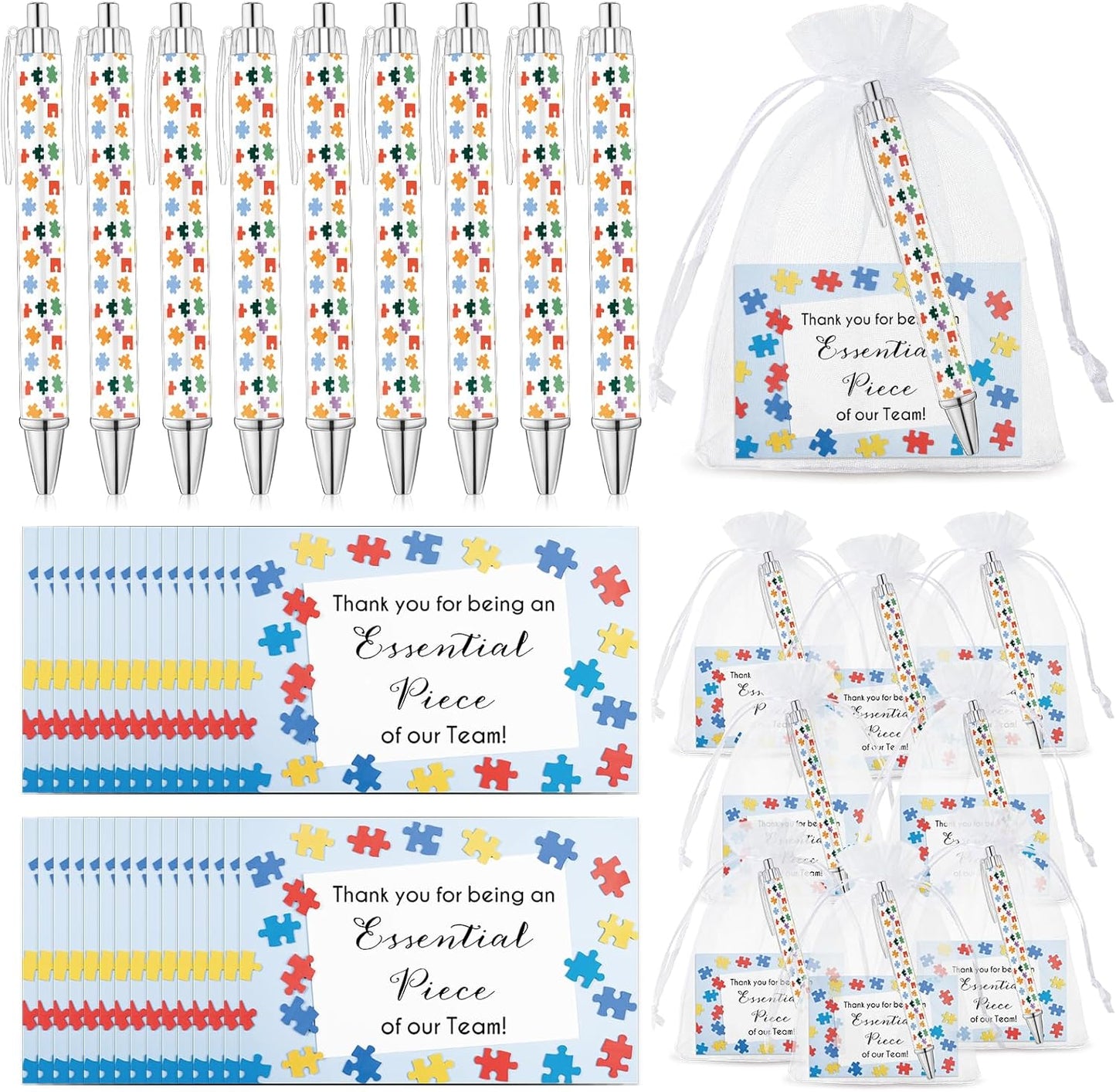 35 Sets Team Gifts 35 Puzzle Pens Bulk Retractable Ballpoint Pen 35 Thank You Cards and Organza Bags Appreciation Gifts for Coworker Employee Team Staff Teacher Nurse Student