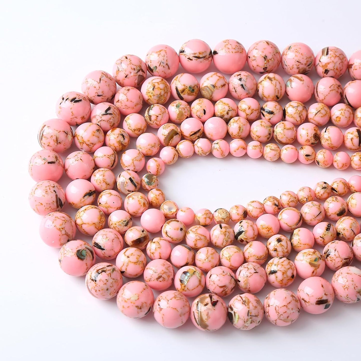 36PCS 10MM Natural Pink Shell Turquoise Beads for Jewelry Making with Mother-of-Pearl Round Loose Beads DIY Bracelet Accessories 15" (10mm, Pink Shell Turquoises)