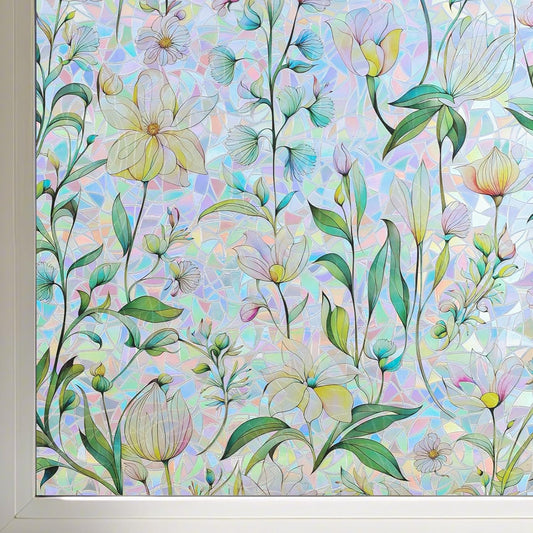 FINNEZ Window Privacy Film Stain Glass Film Flowers Rainbow Window Film Window Clings Non-Adhesive Reusable Decorative for Home（Forest Rainbow，17.5 Inch x 6.5 Feet）
