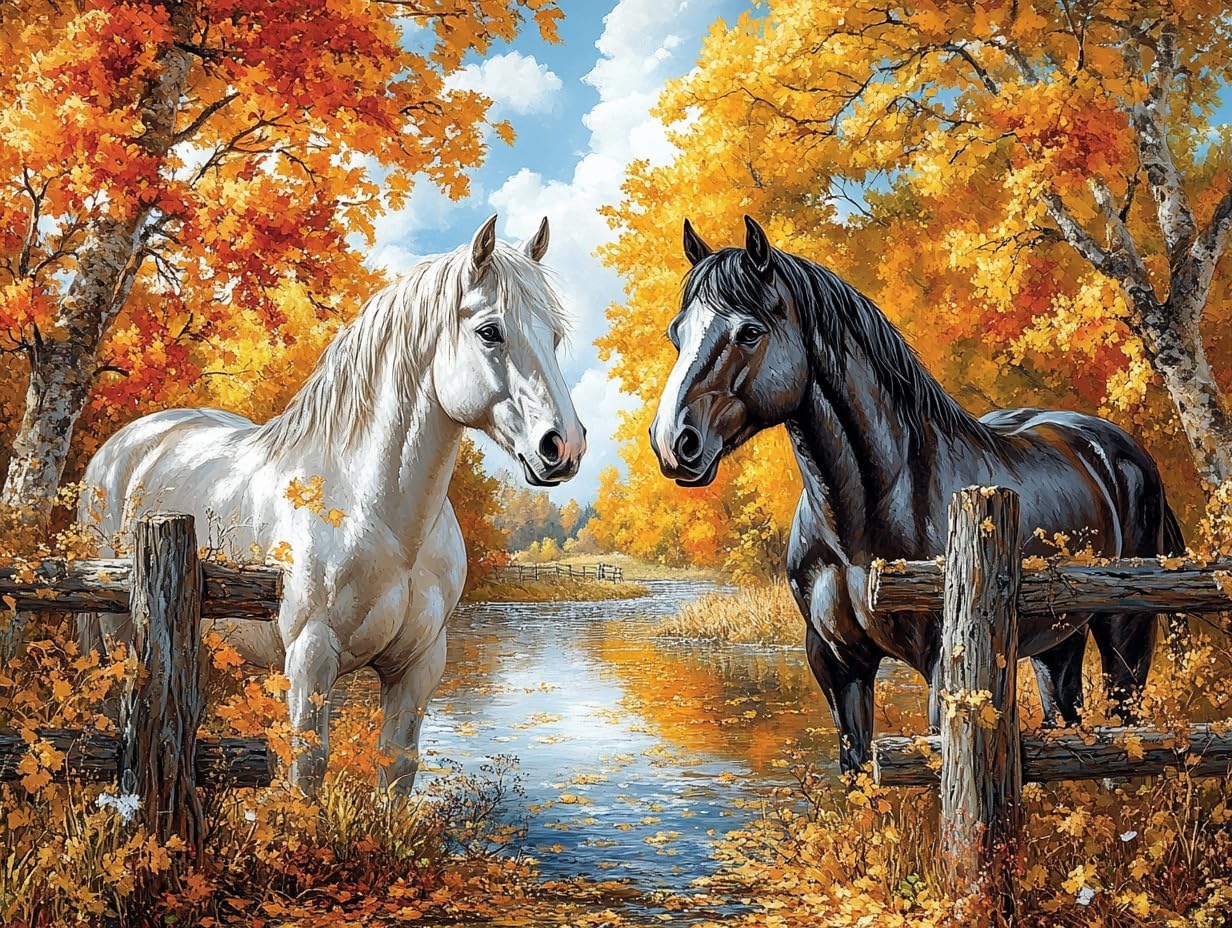 Moohue Art Crafts 14ct Counted Cross Stitch Patterns Kits Animals Horses Printed Stamped Cross Stitch Kits for Adults Needlepoint Kits (Animals Handsome Horses)
