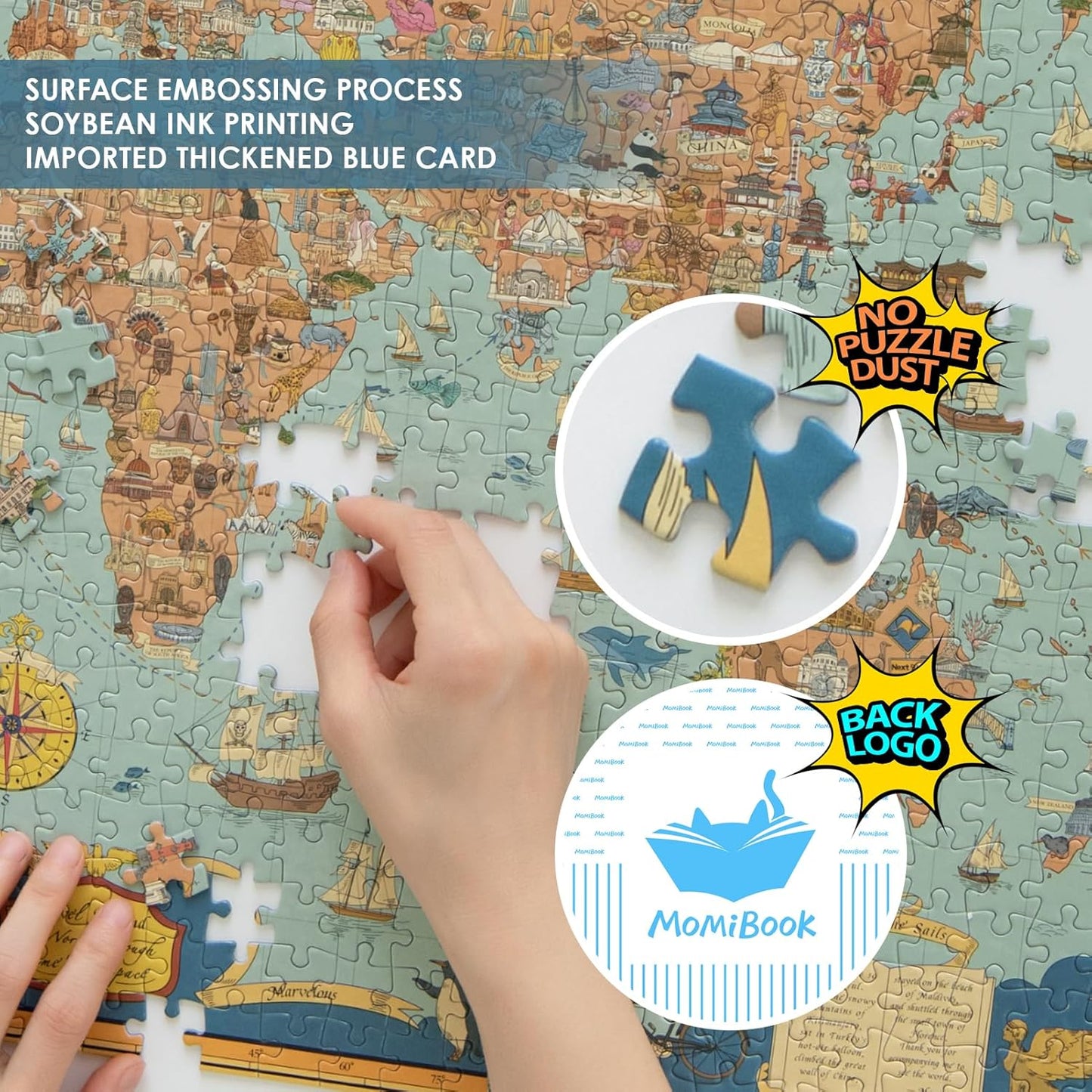MOMIBOOK Puzzles for Adults 1000 Pieces Jigsaw Puzzles of Journey Through The World, Painting Image World Map Difficult Challenging Impossible Puzzle Unique Funny Party Christmas Birthday Gifts