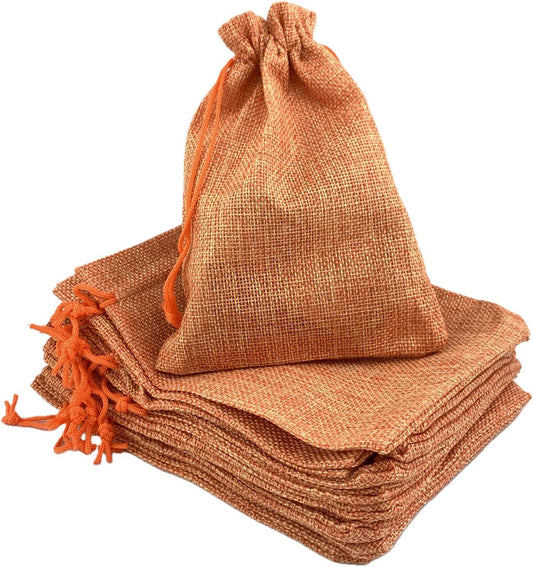 Palmhomee Pack of 25 Burlap Gift Bags with Drawstring Linen Jewelry Pouches Wedding Hessian Jute Bags for Birthday Jewelry and Treat Pouches Party Wedding Favors Gift Art (5x7 Inch, Orange)