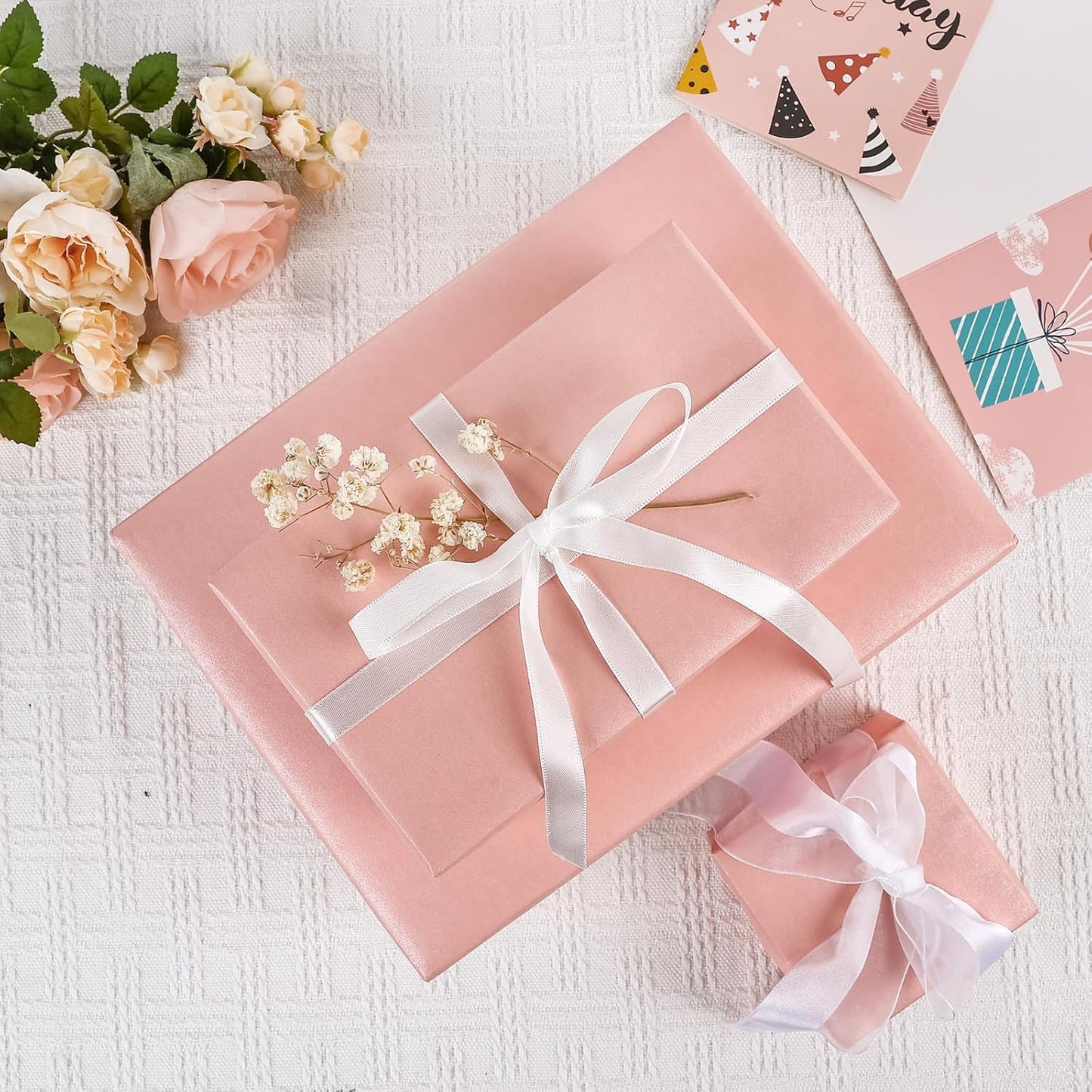 NESCCI Pink Matte Wrapping Paper,Solid Color Pearly-Lustre Paper-3 Roll,17 Inches X 32.8 Feet Per roll.Gift Wrapping Paper,Perfect for Wedding,Valentine's Day,Birthday, Christmas,Baby Shower.