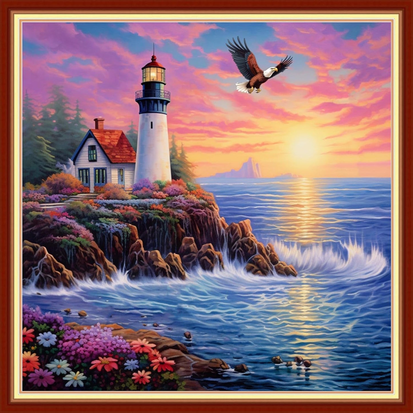 Redxing Stamped Cross Stitch Kits Full Range of Embroidery Starter Kits- Needlepoint Counted Cross Stitch Kits for Beginner Adults 11CT Printed Embroidery Kit-Seaside Lighthouse 18x18 inch