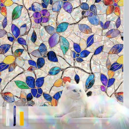 Window Privacy Film Stain Glass Window Film Rainbow Window Film Window clings Non-Adhesive Reusable Decorative for Room (Purple Rainbow, 35.4 X 157.4 in)