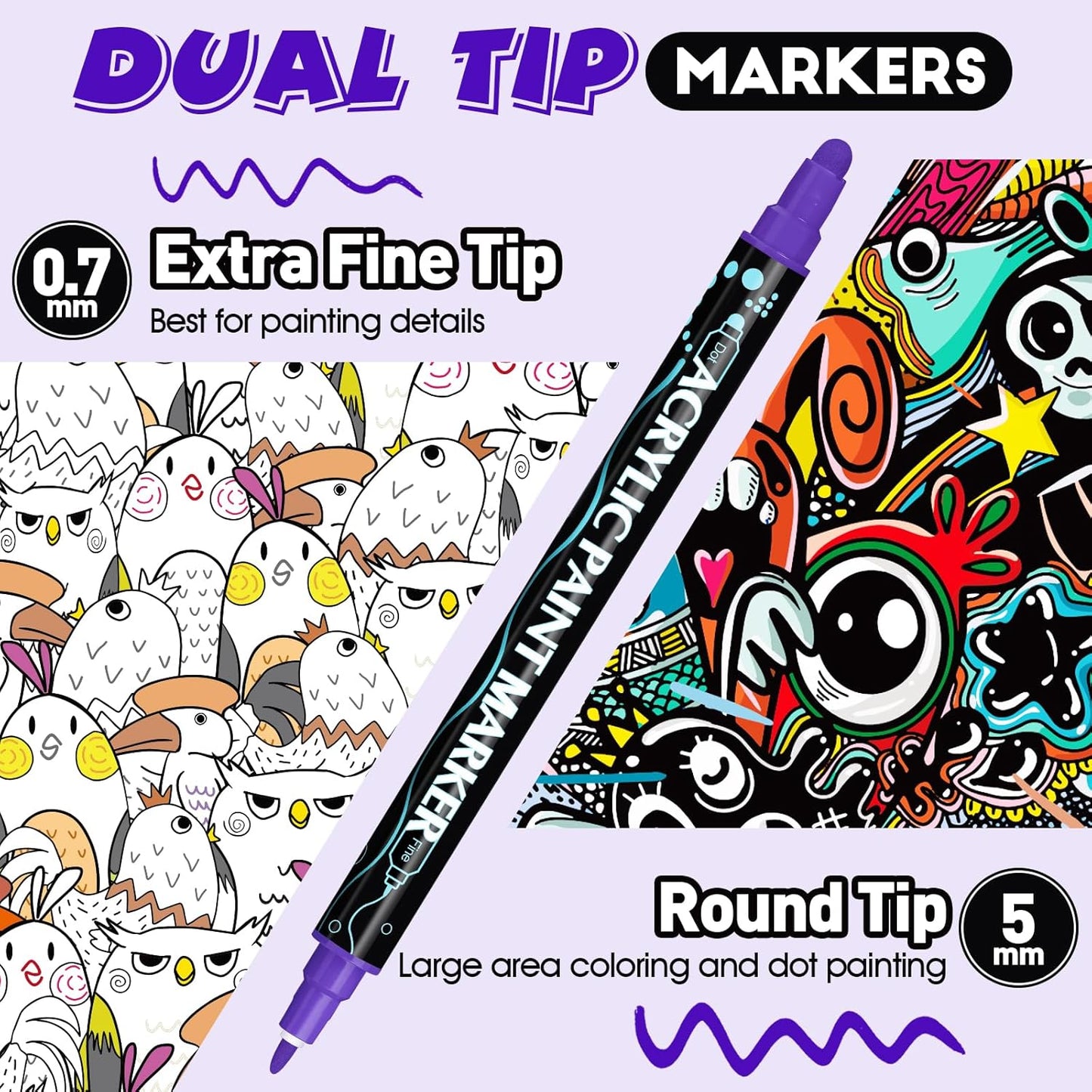 FUMILE 48 Colors Acrylic Paint Marker Dual Tip(Fine and Dot Tip), Paint Pens Acrylic Markers for Wood, Rock, Plastic, Glass, Ceramic, Canvas.Acrylic Markers Set for DIY Christmas Card and Art