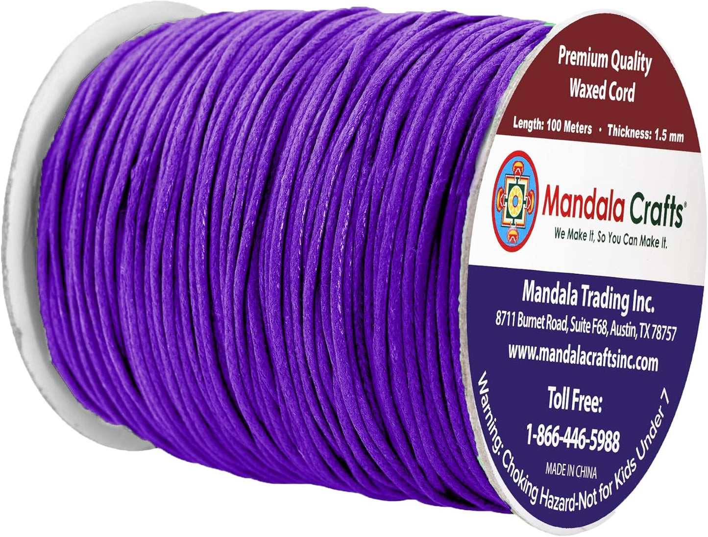 Mandala Crafts 1.5mm 109 Yards Purple Cotton Waxed Cord for Jewelry Making Bracelet Cord Waxed String - Beading String Thread Jewelry Cords for Necklaces String