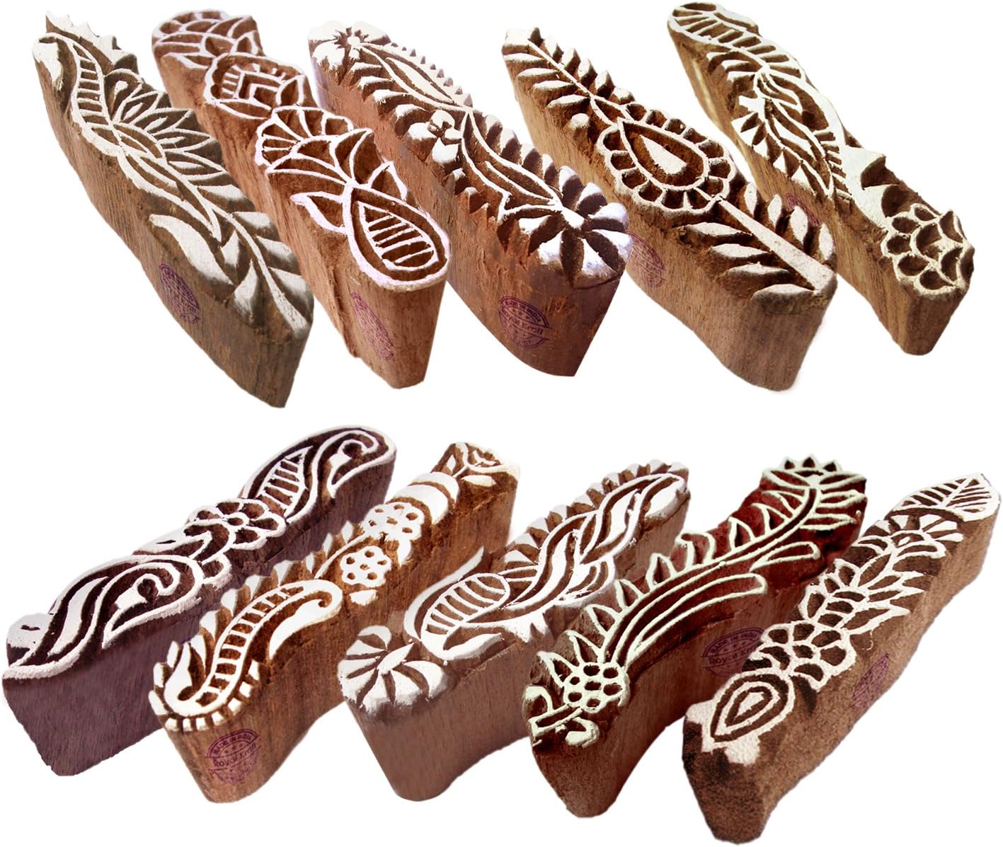 Royal Kraft Fabric Wooden Stamps Creative Border Pattern Printing Blocks (Set of 10) Htag2159