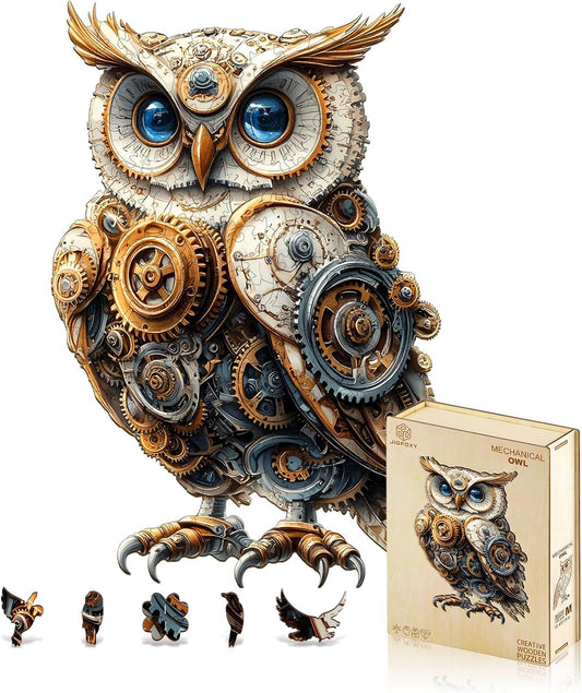 Jigfoxy Wooden Puzzles for Adults, Mechanical Owl Wood Puzzles Adult, Unique Animal Shape Wooden Jigsaw Puzzles for Adults, Birthday Gifts for Puzzle Lovers, Family(S-8.5 * 5.8in-80pcs)