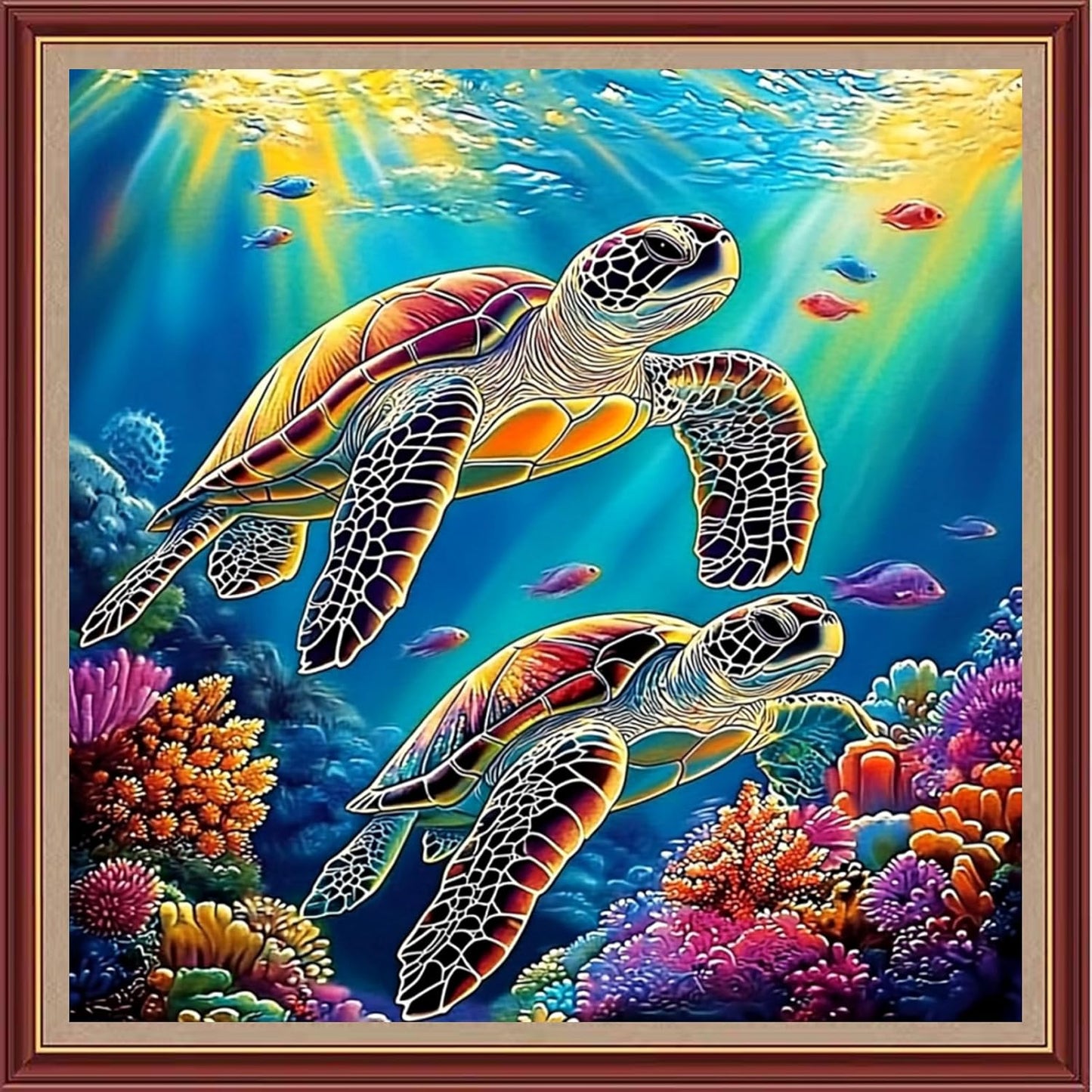 DMCXART Counted Cross Stitch Kits for Adults Needlepoint Kits Unprinted Cross Stitching Embroidery Kit 11CT Cross Stitch Supplies-Turtle Underwater World 18x18 inch