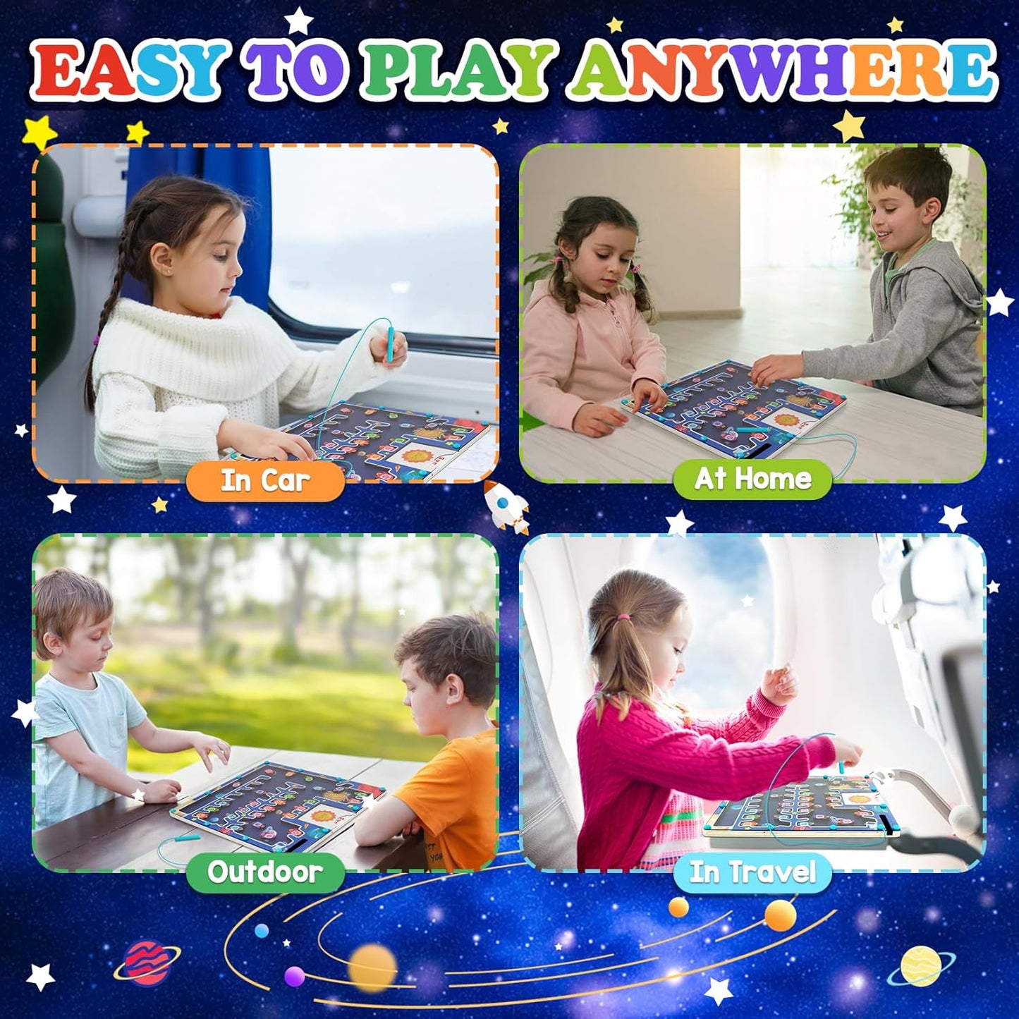 Magnetic Alphabet Maze Board - Letter Puzzle Rockets, Fine Motor Skills Toys for Toddlers 3+ Years, Montessori Sensory Toys for Girls & Boys