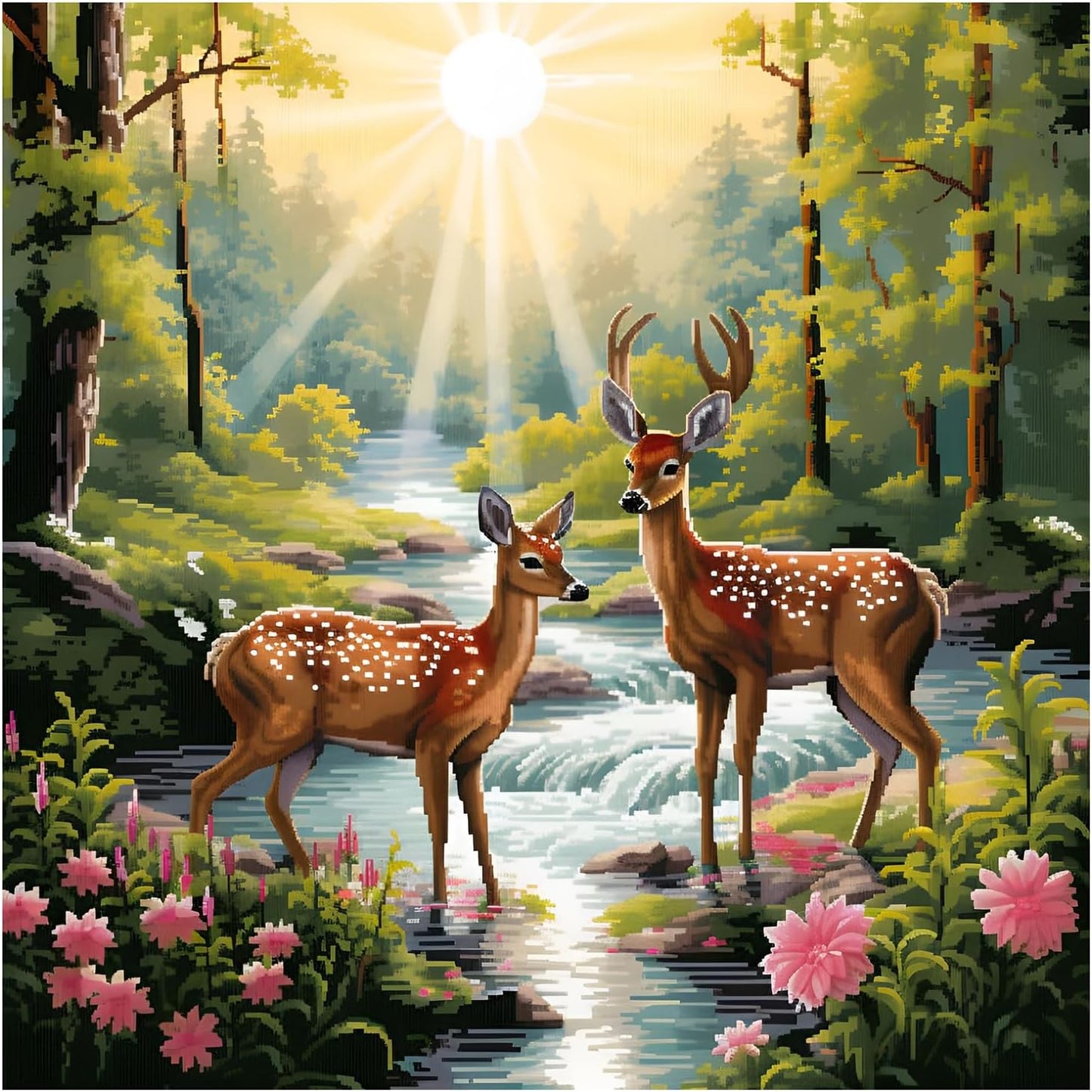 51buyoutgo 11CT Stamped Cross Stitch Kits for Adults - 16x16 in Beginner Embroidery Kit with Funny Easy Washable Deer Pattern, Pre Printed Fabric, Fit for DIY Home Decor, Mom Gifts & Stress Relief