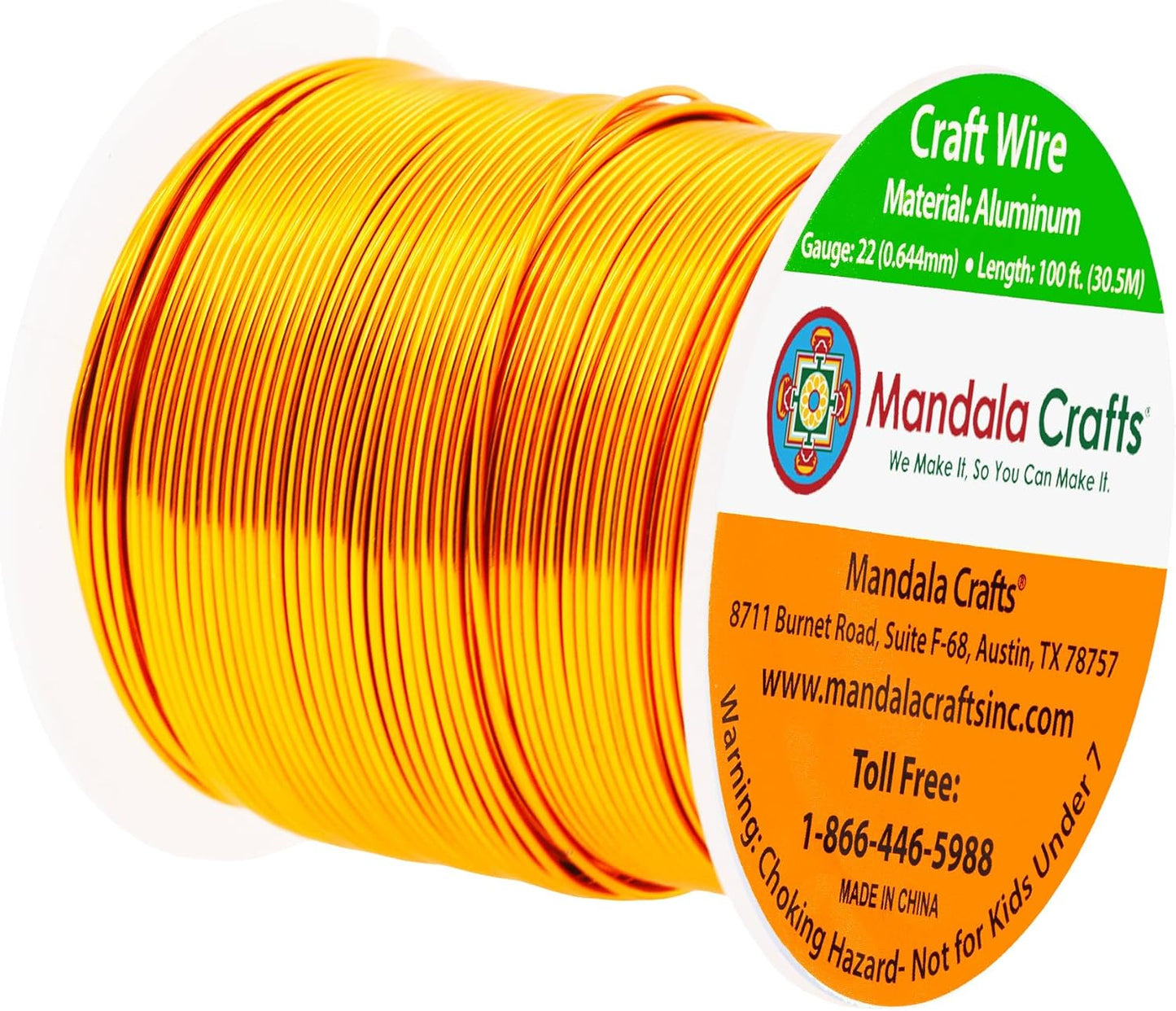 Mandala Crafts 22 Gauge Anodized Aluminum Craft Wire for Jewelry Making - 100 FT Colored Flexible Gold Tone Wire - Bendable for Bonsai Armature Crafting Sculpting