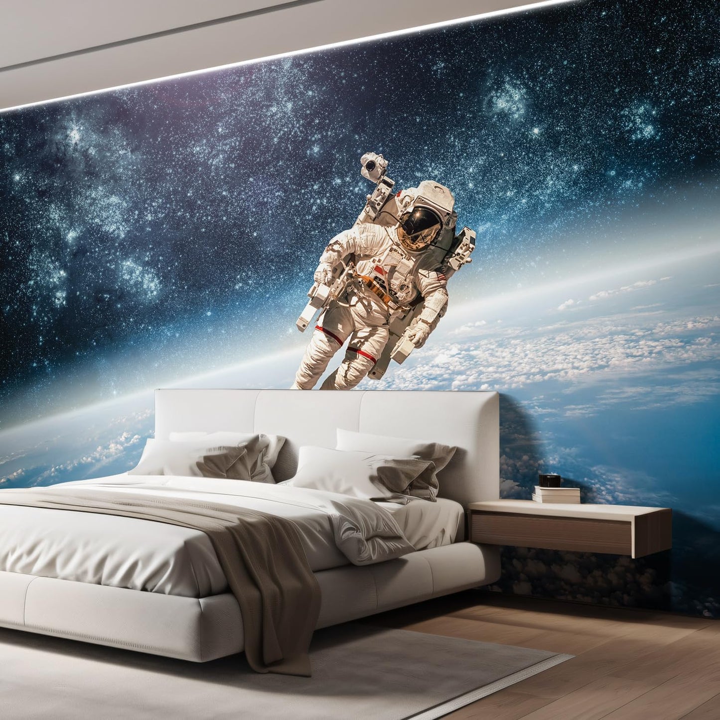 wall26 Wall Sticker/Wall Mural an Astronaut Floating About Planet Earth, Not Peel and Stick, Non-Woven Wallpaper Decorative for Bedroom, Living Room,Office - 132x120 inches