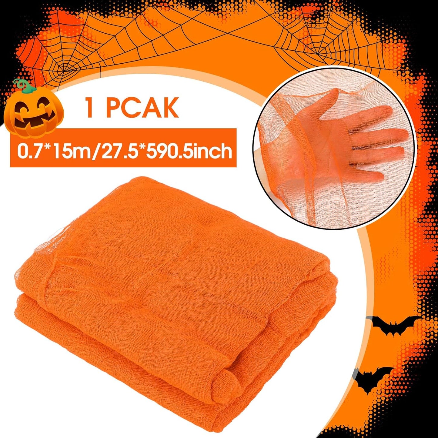 Boao Halloween Cheese cloth 29.92 x 590.55 Inch Orange Cheesecloth Roll for Crafts Large Cotton Muslin Gauze Fabric for Halloween Outdoor & Indoor Spooky Decoration