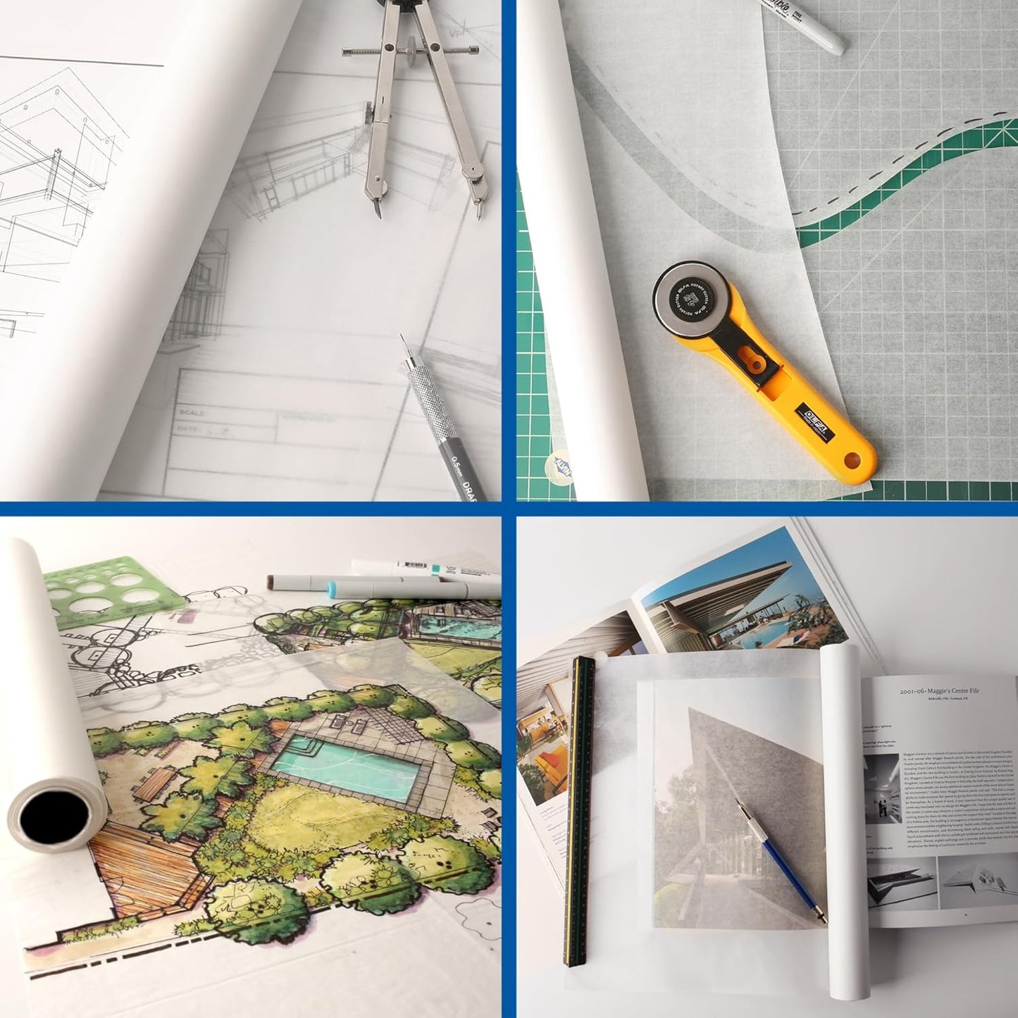 ALVIN 55W-L Lightweight Tracing Paper Roll, White, Suitable with Ink, Charcoal, Felt Tip Pen, for Sketching or Detailing - 36 Inches x 50 Yards, 1-inch Core