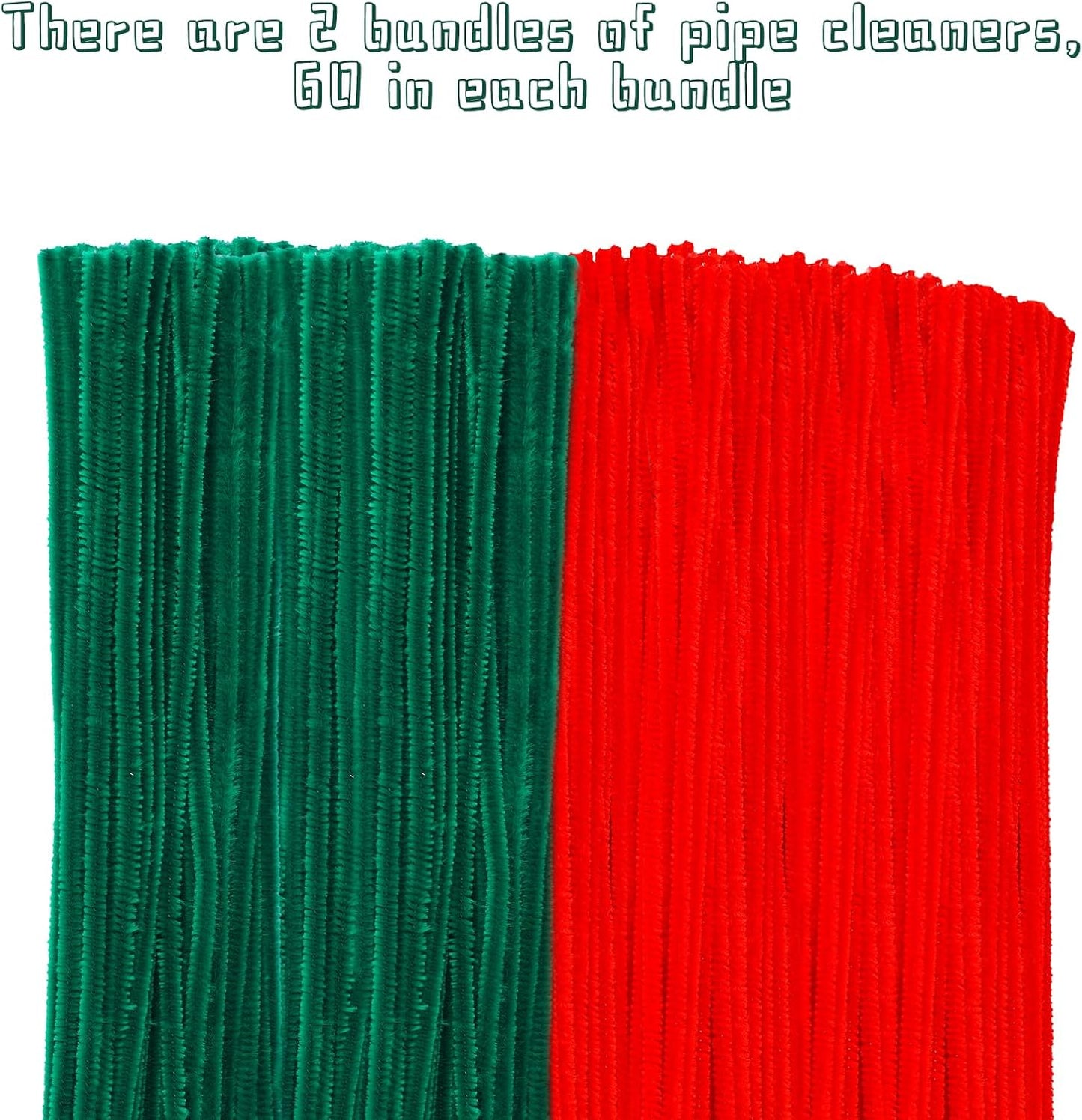 kdafio 120 Pieces Pipe Chenille Stems, Christmas Solid Color Pipe Cleaners Set for DIY Arts Crafts Decorations (Red+Green)