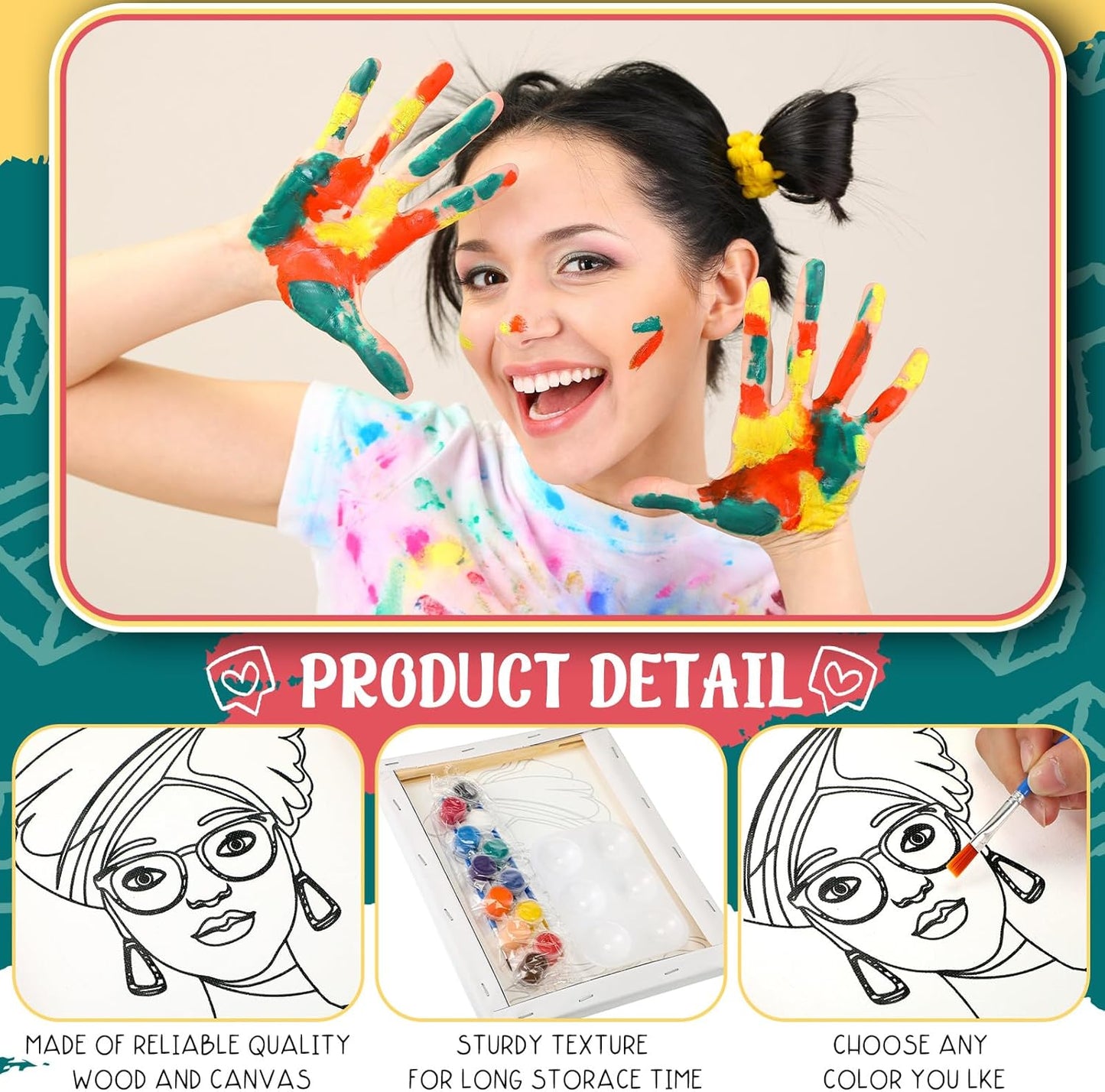 Zhanmai 12 Pack Pre Drawn Canvas for Painting Sip and Paint Kit 8" x 10" Paint Party Set Canvas Painting Pre Printed Canvases for Party Favor DIY Virtual Adult's Date Night(Afro Queen)