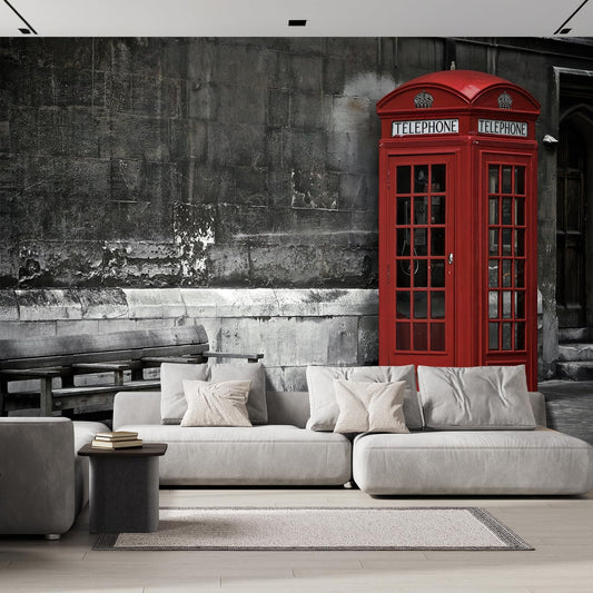 wall26 Wall Sticker/Wall Mural British Phone Booth in London, Not Peel and Stick, Non-Woven Wallpaper Decorative for Bedroom, Living Room,Office - 132x144 inches