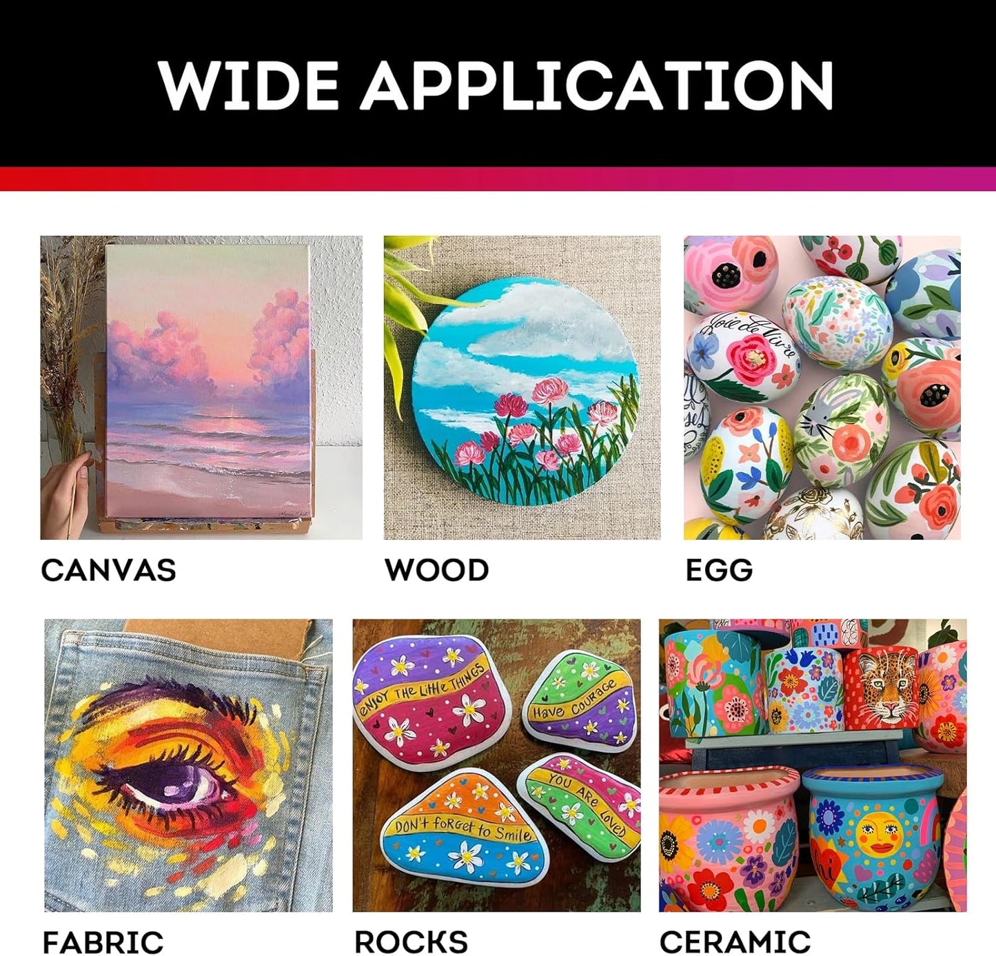 ABEIER Acrylic Paint Set, 24 Colors (60ml/2oz) with 12Paint Brushes, Non-Toxic, Waterproof, Strong Coverage for Kids Adults Beginners Students, Painting on Canvas Stone Wood Fabric Rocks Ceramic