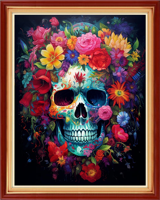 Foxdiviy Stamped Cross Stitch Kits for Beginners Full Range of Cross Stitching 11 CT Printed Cross Stitch Kits for Kids Adults Cross Stitch Patterns Needlepoint Kits-ColorSkeleton Flowers 16x20 inch