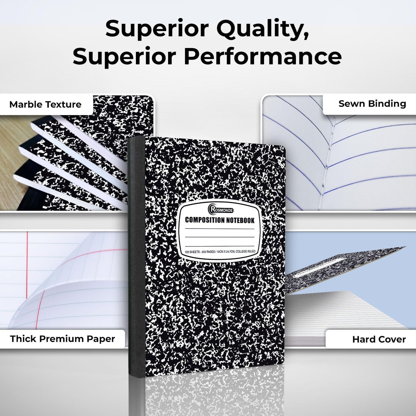 Rosmonde 1000 Pack (Pallet) Composition Notebooks Bulk, College Ruled, Pallet of Notebooks, 200 Pages (100 Sheets), 9-3/4 x 7-1/2, Bulk Notebooks for School, College & Office, 4-7 Days Transit